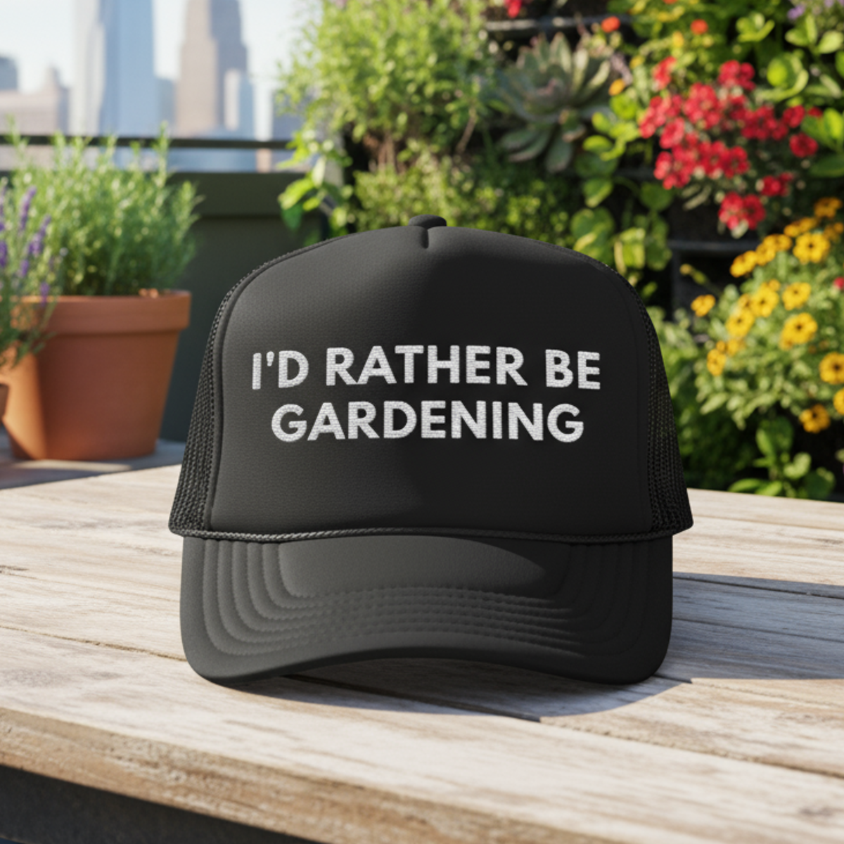 I'd Rather Be Gardening Embroidered Trucker Hat