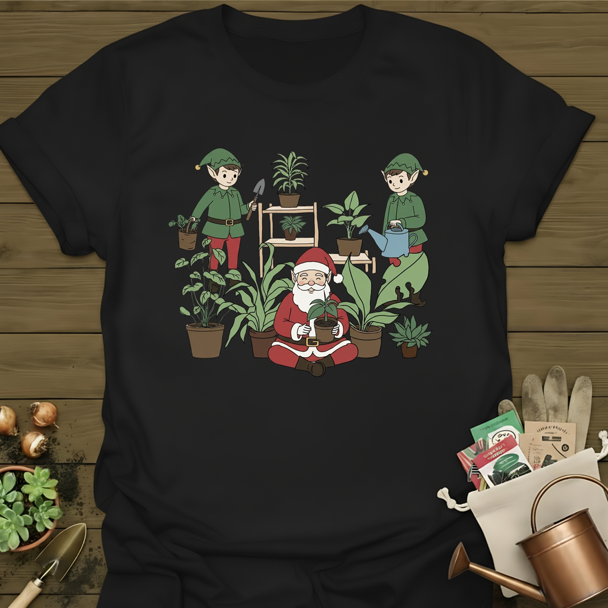 Santa, Elves, + Plants T-Shirt