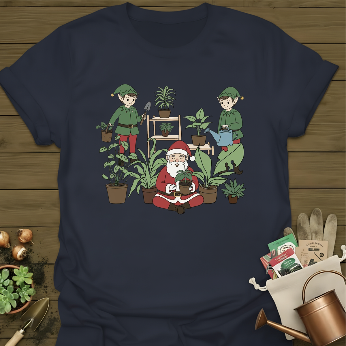 Santa, Elves, + Plants T-Shirt
