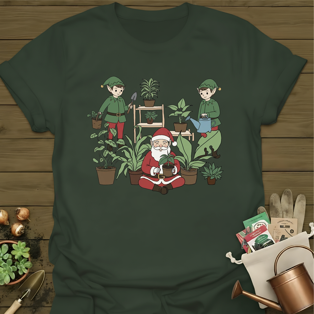Santa, Elves, + Plants T-Shirt