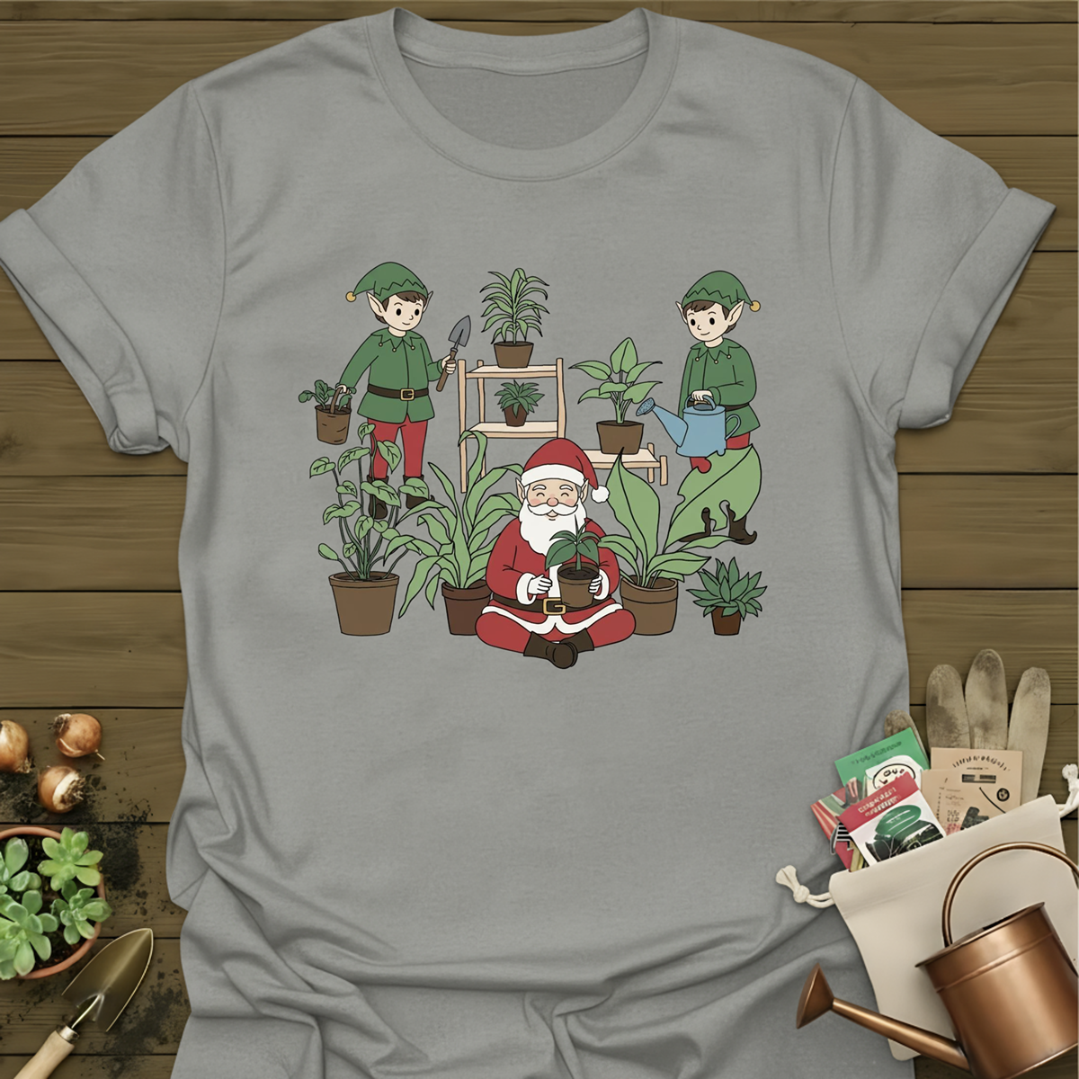 Santa, Elves, + Plants T-Shirt