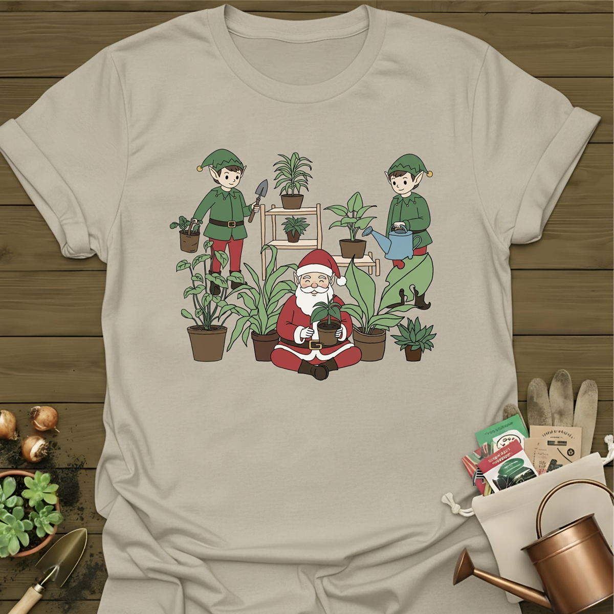 Santa, Elves, + Plants T-Shirt